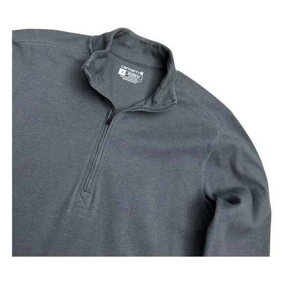 CARHARTT Relaxed Fit Quarter Zip Grey-Green Work Long Sleeve Sweater Mens Small - Picture 5 of 5
